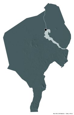 Mavi Nil 'in şekli, Sudan eyaleti, başkenti beyaz arka planda izole edilmiş. Renkli yükseklik haritası. 3B görüntüleme