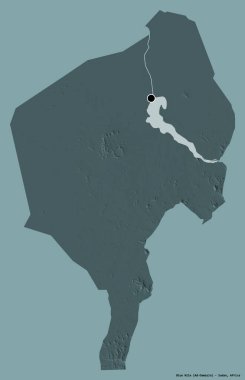 Mavi Nil 'in şekli, Sudan eyaleti, başkenti katı renk arkaplanı ile izole edilmiştir. Renkli yükseklik haritası. 3B görüntüleme