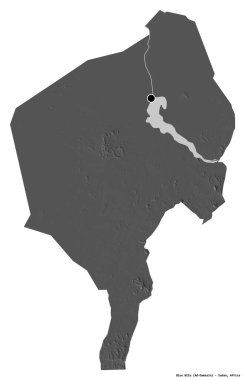 Mavi Nil 'in şekli, Sudan eyaleti, başkenti beyaz arka planda izole edilmiş. Çift seviyeli yükseklik haritası. 3B görüntüleme