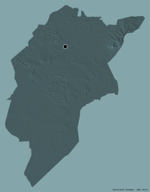 Merkez Darfur 'un şekli, Sudan eyaleti, başkenti katı renk arkaplanı ile izole edilmiş. Renkli yükseklik haritası. 3B görüntüleme