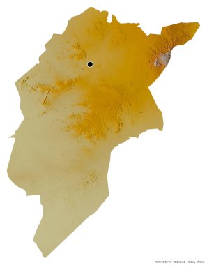 Orta Darfur şekli, Sudan eyaleti, başkenti beyaz arka planda izole edilmiş. Topografik yardım haritası. 3B görüntüleme