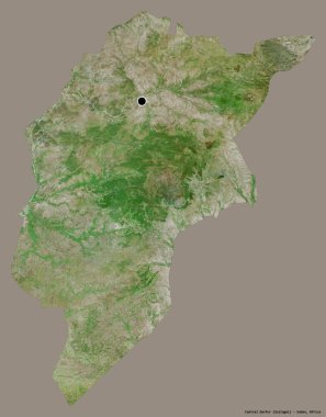 Merkez Darfur 'un şekli, Sudan eyaleti, başkenti katı renk arkaplanı ile izole edilmiş. Uydu görüntüleri. 3B görüntüleme