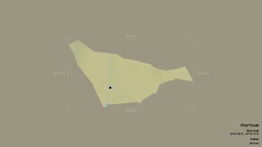 Hartum bölgesi, Sudan eyaleti, jeoreferatlı bir sınır kutusunda sağlam bir arka planda izole edilmiş. Etiketler. Topografik yardım haritası. 3B görüntüleme