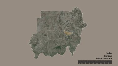 Başkenti, ana bölgesel bölümü ve ayrılmış Hartum bölgesiyle Sudan 'ın dejenere edilmiş şekli. Etiketler. Uydu görüntüleri. 3B görüntüleme