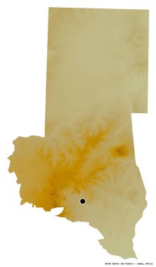Kuzey Darfur 'un şekli, Sudan eyaleti, başkenti beyaz arka planda izole edilmiş. Topografik yardım haritası. 3B görüntüleme