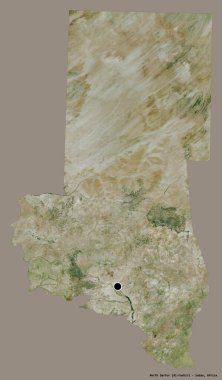 Kuzey Darfur 'un şekli, Sudan eyaleti, başkenti katı renk arkaplanı ile izole edilmiştir. Uydu görüntüleri. 3B görüntüleme