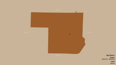 Kuzey bölgesi, Sudan eyaleti, jeoreferatlı bir sınır kutusunda katı bir arka planda izole edilmiş. Etiketler. Desenli dokuların bileşimi. 3B görüntüleme