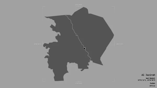 苏丹州Al Jazirah的一个地区 在一个地理参照框的坚实背景下被隔离 Bilevel高程图 3D渲染 — 图库照片