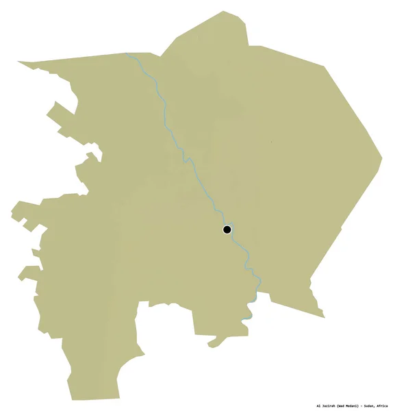 Tvar Jazirah Stát Súdán Hlavním Městem Izolovaným Bílém Pozadí Topografická — Stock fotografie