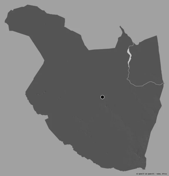 Qadarif的形状 苏丹国 其首都孤立在一个坚实的色彩背景 Bilevel高程图 3D渲染 — 图库照片