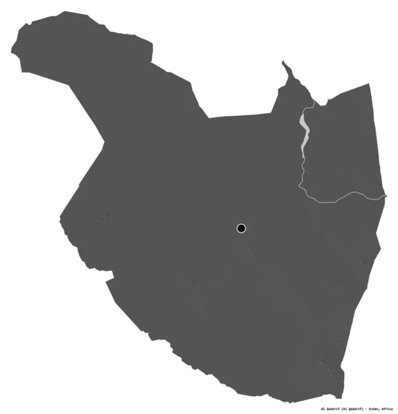 Form Qadarif Delstaten Sudan Med Dess Huvudstad Isolerad Vit Bakgrund — Stockfoto