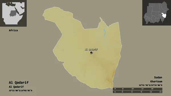 Forma Qadarif Estado Sudão Sua Capital Escala Distância Previews Rótulos — Fotografia de Stock