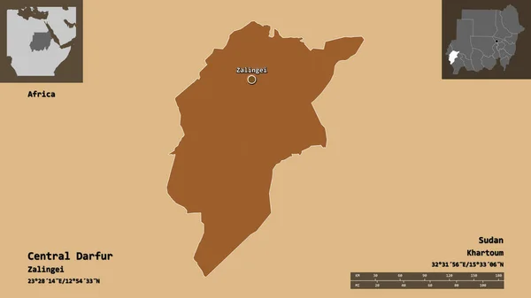 Форма Центрального Дарфура Судана Столицы Шкала Расстояний Предварительные Просмотры Метки — стоковое фото
