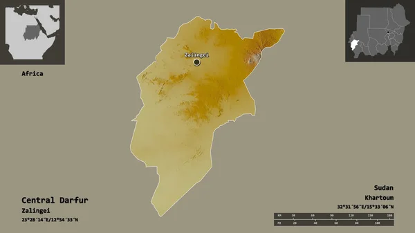 Gestalt Von Zentraldarfur Dem Staat Sudan Und Seiner Hauptstadt Entfernungsskala — Stockfoto
