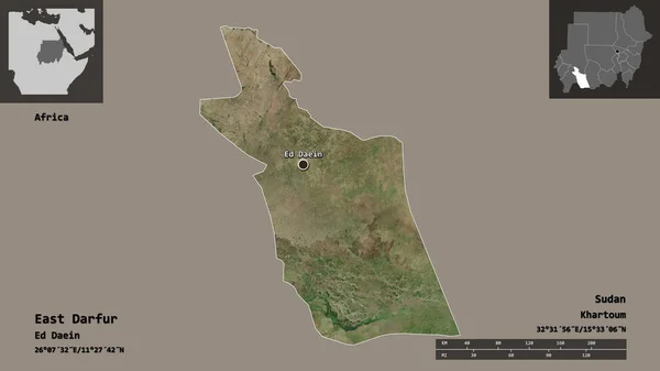 Форма Східного Дарфуру Судану Його Столиці Масштаб Відстаней Превью Етикетки — стокове фото