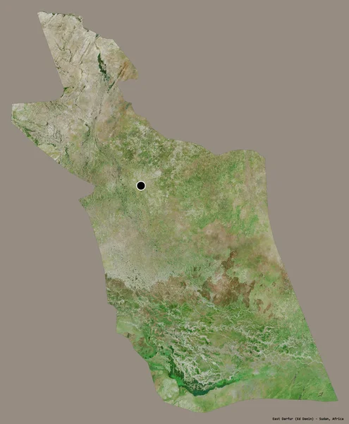 Doğu Darfur 'un şekli, Sudan eyaleti, başkenti katı renk arkaplanı ile izole edilmiş. Uydu görüntüleri. 3B görüntüleme