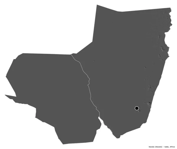 Σχήμα Kassala Κράτος Του Σουδάν Κεφάλαιό Του Απομονωμένο Λευκό Φόντο — Φωτογραφία Αρχείου
