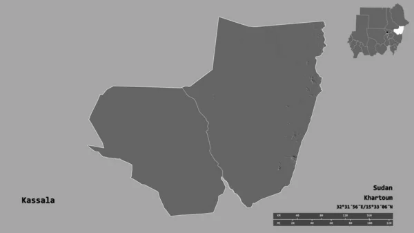 Forma Kassala Estado Sudão Com Sua Capital Isolada Fundo Sólido — Fotografia de Stock