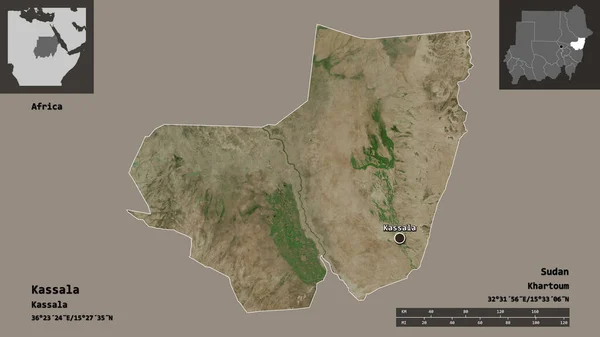 Vorm Van Kassala Soedan Hoofdstad Afstandsschaal Previews Etiketten Satellietbeelden Weergave — Stockfoto