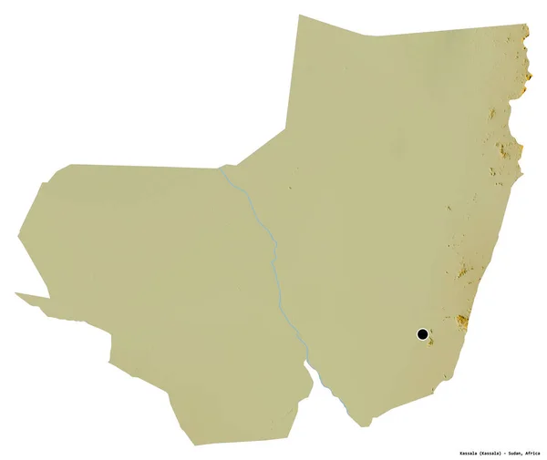 Kształt Kassali Państwa Sudanu Stolicą Odizolowaną Białym Tle Mapa Pomocy — Zdjęcie stockowe