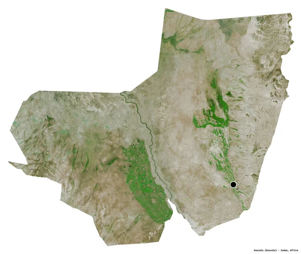スーダンのカサラ州の形で その首都は白い背景に孤立しています 衛星画像 3Dレンダリング — ストック写真