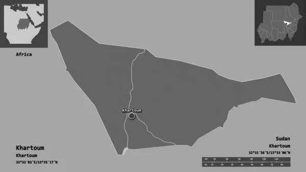 Форма Хартума Судана Столицы Шкала Расстояний Предварительные Просмотры Метки Карта — стоковое фото