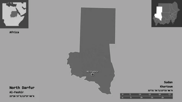 Észak Dárfúr Alakja Szudán Állam Fővárosa Távolsági Skála Előnézet Címkék — Stock Fotó