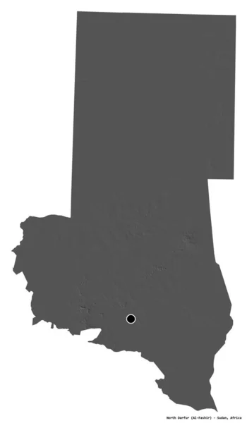 Form Norra Darfur Delstaten Sudan Med Huvudstaden Isolerad Vit Bakgrund — Stockfoto