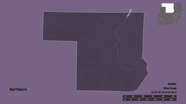 北部の形 スーダンの状態 その首都はしっかりとした背景に隔離されました 距離スケール リージョンプレビュー およびラベル 色の標高マップ 3Dレンダリング — ストック写真