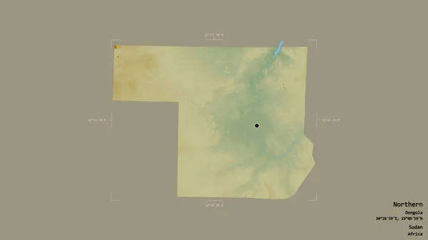 苏丹北部的一个地区 在一个地理参考方块中被隔离在坚实的背景下 地形浮雕图 3D渲染 — 图库照片