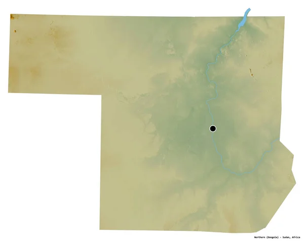 Shape Northern State Sudan Its Capital Isolated White Background Topographic — Stock Photo, Image