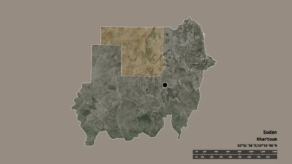 Forme Désaturée Soudan Avec Capitale Principale Division Régionale Zone Septentrionale — Photo