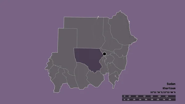 Forme Désaturée Soudan Avec Capitale Principale Division Régionale Zone Séparée — Photo