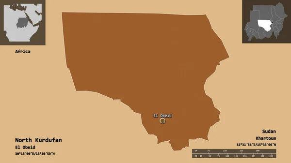 Gestalt Von Nordkurdufan Dem Staat Sudan Und Seiner Hauptstadt Entfernungsskala — Stockfoto