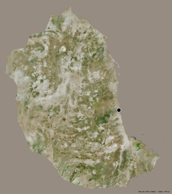 Kızıl Deniz 'in şekli, Sudan eyaleti, başkenti katı renk arkaplanı ile izole edilmiş. Uydu görüntüleri. 3B görüntüleme