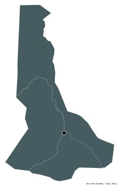 Sudan Eyaleti 'nin başkenti Nil Nehri' nin beyaz arka planda izole edilmiş hali. Renkli yükseklik haritası. 3B görüntüleme