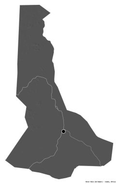 Sudan Eyaleti 'nin başkenti Nil Nehri' nin beyaz arka planda izole edilmiş hali. Çift seviyeli yükseklik haritası. 3B görüntüleme