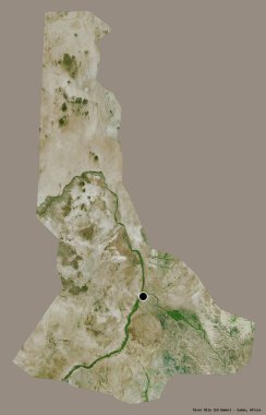 Nil Nehri 'nin şekli, Sudan eyaleti, başkenti katı bir renk arkaplanı ile izole edilmiştir. Uydu görüntüleri. 3B görüntüleme
