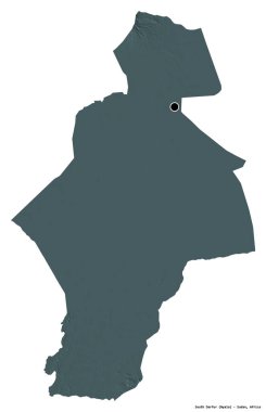 Güney Darfur 'un şekli, Sudan eyaleti, başkenti beyaz arka planda izole edilmiş. Renkli yükseklik haritası. 3B görüntüleme