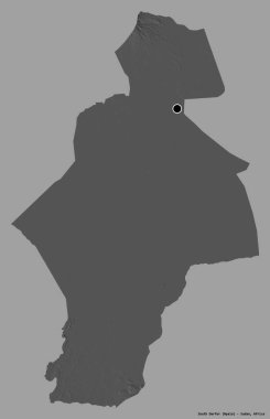 Güney Darfur 'un şekli, Sudan eyaleti, başkenti katı renk arka planında izole edilmiş. Çift seviyeli yükseklik haritası. 3B görüntüleme