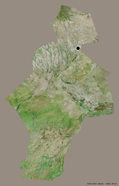 Güney Darfur 'un şekli, Sudan eyaleti, başkenti katı renk arka planında izole edilmiş. Uydu görüntüleri. 3B görüntüleme