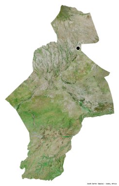 Güney Darfur 'un şekli, Sudan eyaleti, başkenti beyaz arka planda izole edilmiş. Uydu görüntüleri. 3B görüntüleme