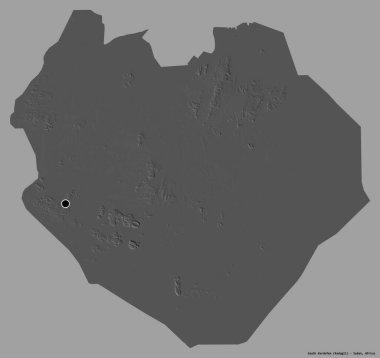 Güney Kurdufan 'ın şekli, Sudan eyaleti, başkenti katı renk arka planında izole edilmiş. Çift seviyeli yükseklik haritası. 3B görüntüleme
