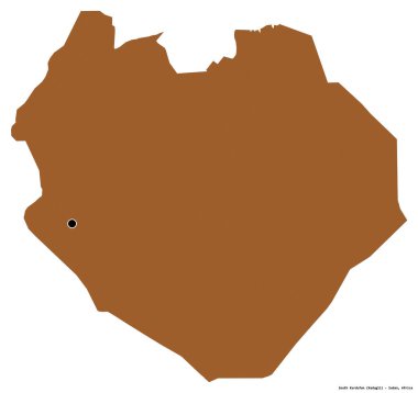 Güney Kurdufan 'ın şekli, Sudan eyaleti, başkenti beyaz arka planda izole edilmiş. Desenli dokuların bileşimi. 3B görüntüleme