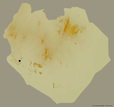 Güney Kurdufan 'ın şekli, Sudan eyaleti, başkenti katı renk arka planında izole edilmiş. Topografik yardım haritası. 3B görüntüleme