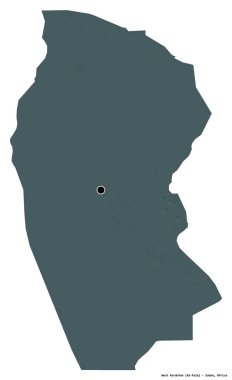 Batı Kurdufan, Sudan eyaleti, başkenti beyaz arka planda izole edilmiştir. Renkli yükseklik haritası. 3B görüntüleme