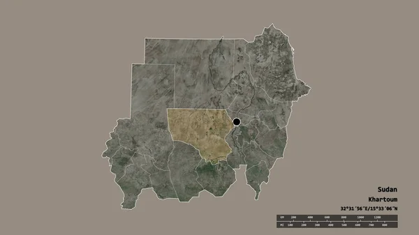 Desaturated Shape Sudan Its Capital Main Regional Division Separated North — Stock Photo, Image