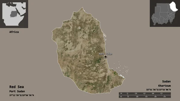 Shape Red Sea State Sudan Its Capital Distance Scale Previews — Stock Photo, Image