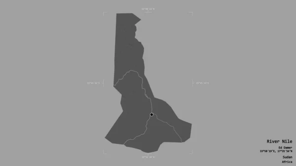 スーダンの州であるナイル川の地域は 洗練された境界の箱の中にしっかりとした背景に隔離されています ラベル 標高マップ 3Dレンダリング — ストック写真