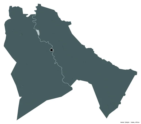 苏丹州森纳尔的形状 其首都被白色背景隔离 彩色高程图 3D渲染 — 图库照片